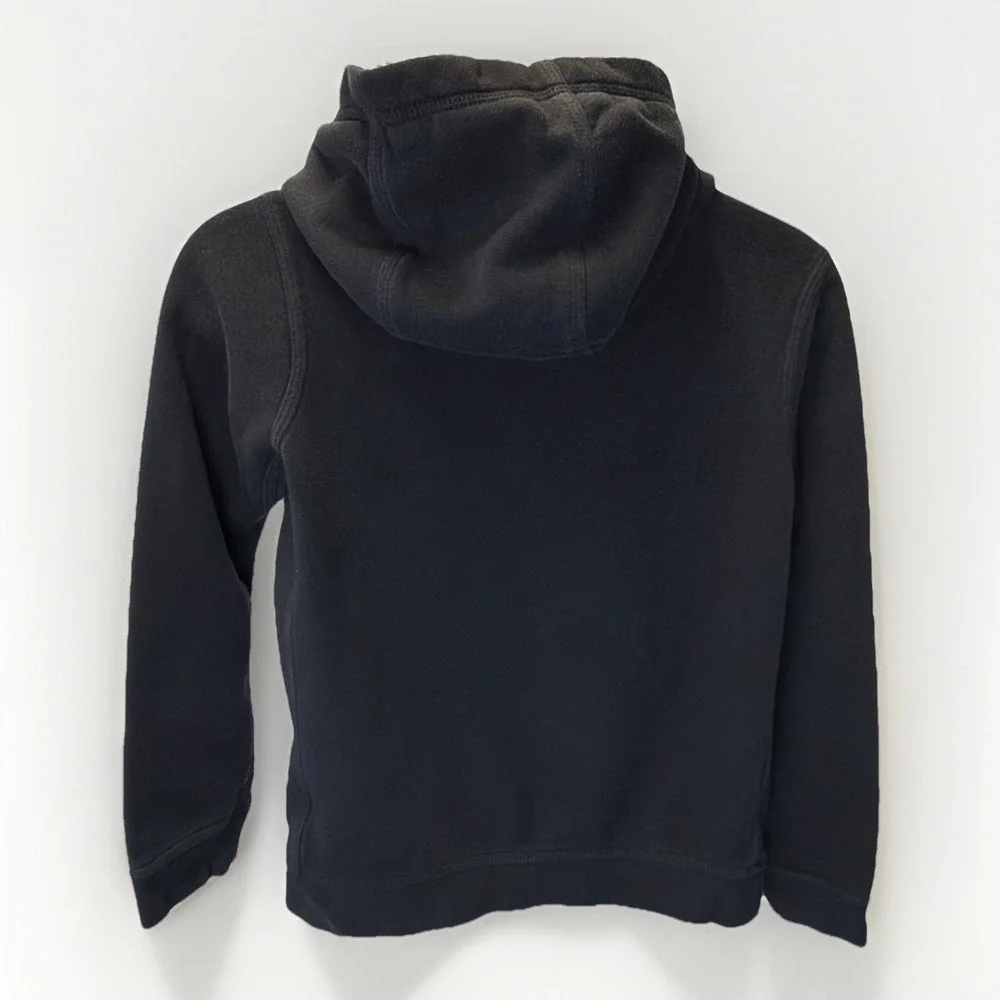 Nike Hoodie Youth M Black With White Swoosh Grey Logo Kids Pullover Sweatshirt